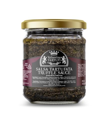 Valnerina Tartufi Salsa Tartufata Ricetta Originale | Funghi Champignon, 10% Tartufo Nero Estivo | Vasetto 180 Gr.