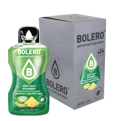 Bolero Aloe Vera Pineapple 24 X 3 G, Succo In Polvere Senza Zucchero, Addolcito Con Stevia + Vitamina C, Adatto Per Bambini, Diabetici, Senza Glutine