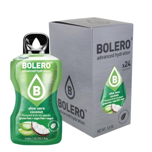 Bolero Aloe Vera Coconut 24 X 3 G | Succo In Polvere Senza Zucchero, Addolcito Con Stevia + Vitamina C | Adatto Per Bambini, Atleti E Diabetici | Senz