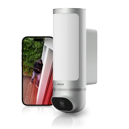 Bosch Smart Home Videocamera Per Esterni Ii, Sorveglianza Per Esterni, Risoluzione Full-Hd 1080P, Sirena Di Allarme Integrata E Lampada Design, Compat