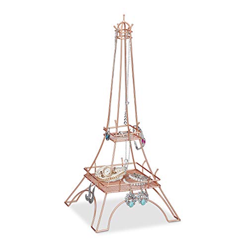 Relaxdays Espositore Gioielli A Torre Eiffel, Porta Collane, Anelli & Bracciali, Organizer In Metallo, Design Oro/Ramato