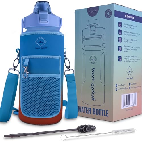 Inner Splash Borraccia Sportiva Graduata Da 2 Litri, Con Cannuccia, Bottiglia D'Acqua In Tritano, Senza Bpa, Custodia Per Il Trasporto, Messaggi Motiv