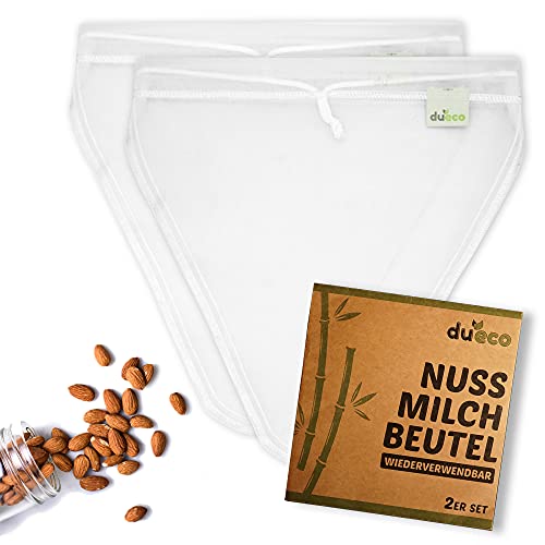 Dueco - 2 Sacchetti Per Latte Di Noci Naturali Di Canapa Per Latte Di Noci Vegano, Latte Di Mandorle, Latte Di Nocciola, Tessuto A Maglia Fine, Panno