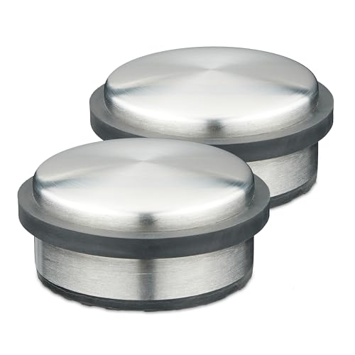 Relaxdays Fermaporta Antiscivolo In Acciaio Inossidabile, Set 2 Door Stopper, Blocca Porte, Hxd: 5X10 Cm, Nero Argentato, Inox, Sabbia, Gomma
