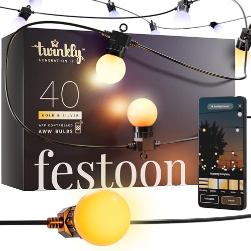 Twinkly Festoon 40 Led Bianchi, Catena Luminosa Con 40 Lampadine Led, Luci Esterno E Interno Da Bianco Caldo A Freddo, Compatibile Con Alexa, Google H