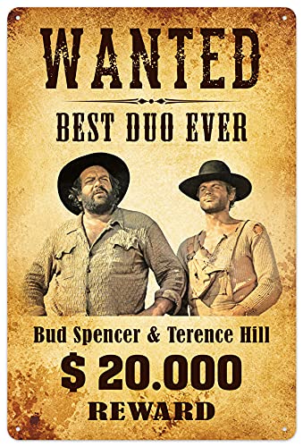 Blechwarenfabrik Braunschweig Bud Spencer Und Terence Hill Wanted Best Duo Ever 3D Targa Decorativa In Lamiera Multicolore, Dimensioni: 20 Cm X 30 Cm,