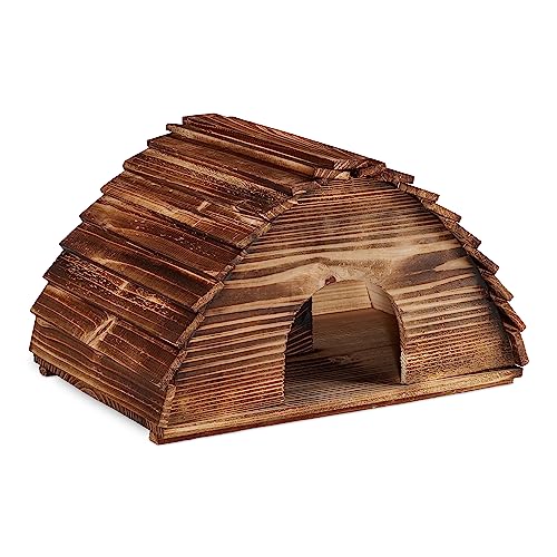 Relaxdays Casetta Per Ricci, Legno Fiammato, Rifugio Per Porcospini, Giardino, 25X40X30 Cm, Tana Con Pavimento, Marrone, 100%