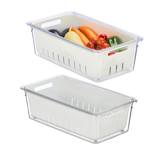 Relaxdays Set Di 2 Organizer Per Frigorifero Contenitori Per Frigo Con Coperchio, Set Da 2, Impilabili, Cestelli Scola Verdure, Box Alimenti, Traspare
