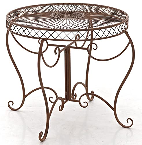 Clp Tavolino Rotondo Da Giardino Nostalgico In Ferro Sheela I Tavolo Tondo Balcone Romantico Ø 76 Cm Alt 69 Cm, Colore:Antico Marrone