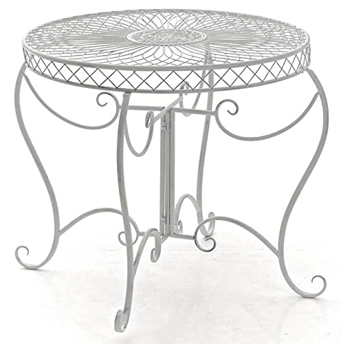 Clp Tavolino Rotondo Da Giardino Nostalgico In Ferro Sheela I Tavolo Tondo Balcone Romantico Ø 76 Cm Alt 69 Cm, Colore:Antico Bianco