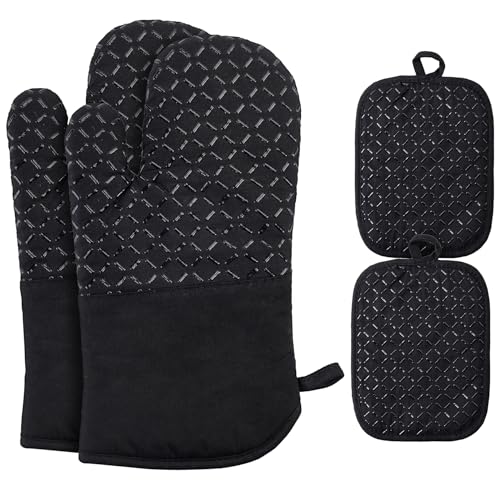 Ankway Set Di 4 Guanti Da Forno, Guanti Da Forno Resistenti Al Calore E Antiscivolo, In Morbido Cotone, Lunghi E Flessibili, In Silicone, Per Cucinare