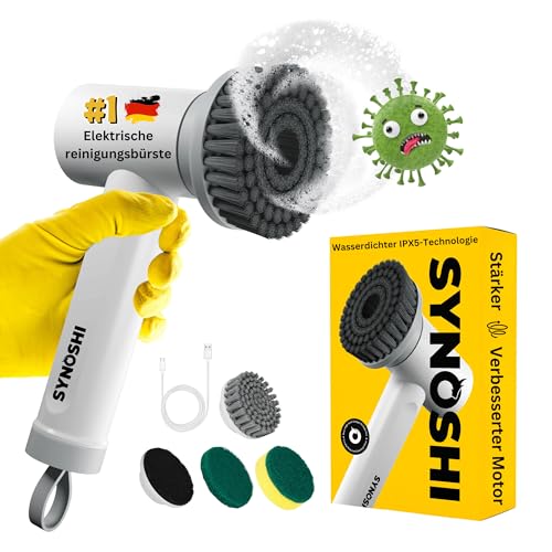 Synoshi Spazzola Rotante Pulizia Casa, Spazzola Pulizia Doccia 3 Testine Di Pulizia Sostituibili, 2 Velocità, Spazzola Lavapavimenti Per Cucina, Bagno