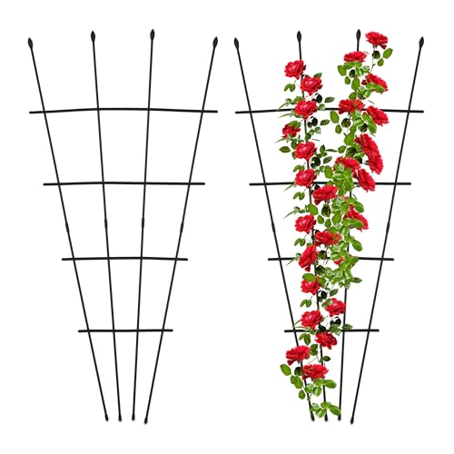 Relaxdays Supporto Per Piante Rampicanti, Set 2 Tralicci Per Rose Ed Edera, Hxl: 122 X 59 Cm, Acciaio E Plastica, Nero