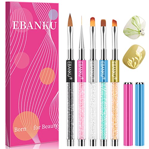 5 Pezzi Pennelli Unghie Gel Per Nail Art, Acrilico Uv Per Nail Art Pennello, Ebanku Pennelli Gel Professionali Design Fai Da Te E Per Uso Domestico