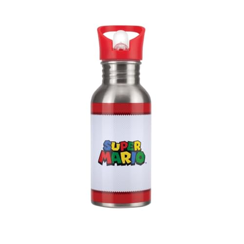 Paladone Borraccia In Metallo Con Cannuccia Di Super Mario, Prodotto Con Licenza Ufficiale