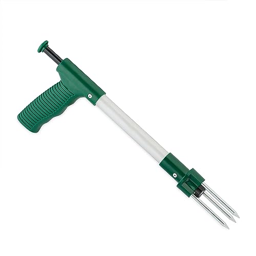 Relaxdays Estirpatore Erbacce Manuale, Strappa Radici Per Il Diserbo, Meccanismo Di Espulsione, L: 37 Cm, Verde Argento, Plastica, Alluminio, Acciaio