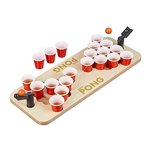 Relaxdays Mini Beer Pong, Set Di Gioco Per Bere, 25 Bicchieri Rossi, 4 Cl, Birra E Shots, Da Viaggio, 9 X 58 X 20 Cm, Colore Naturale, 9X58X20 Cm