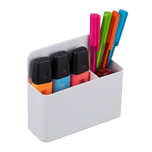 Relaxdays Set Di 2 Portapenne Magnetico, Set Da 2 Office Desk Organizer, Hlp 11,5X12,5X4 Cm, Portaoggetti Scrivania Frigo, Bianco, Plastica, Ferro