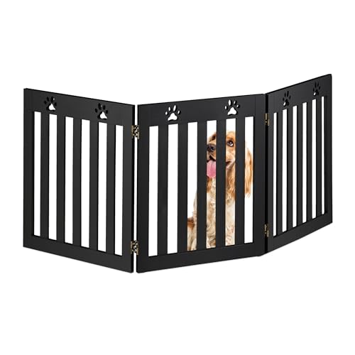 Relaxdays Cancelletto Di Sicurezza Per Cani E Bambini, Barriera Autoportante, Recinzione Per Scale, 60 X 153 Cm, Nero, Fibra Di Legno