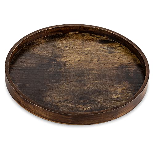 Hanobe Vassoio Decorativo Per Tavolino Da Caffè: Vassoio In Legno Marrone Rotondo Rustico Vassoi In Legno Cerchio Fattoria Centrotavola Portacandele P