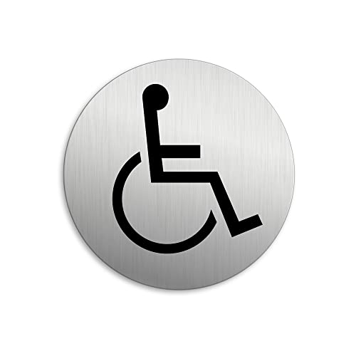 Targhetta Per Porta - Handicap Targa Ø 75 Mm Alluminio Spazzolato Auto-Adhesiva