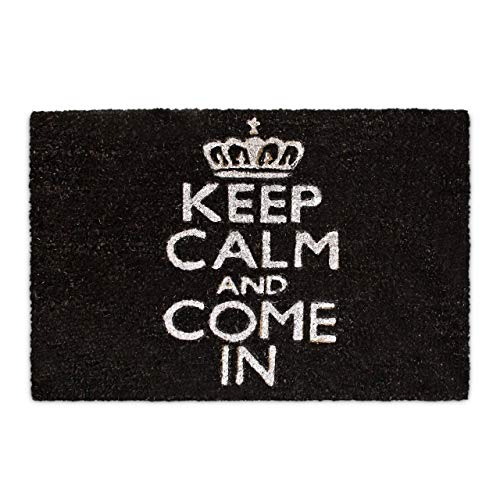 Relaxdays Zerbino Da Ingresso, Fibra Di Cocco, Scritta Inglese Keep Calm And Come In, 40X60 Cm, Tappetino Porta, Nero, 60 X 40 Cm