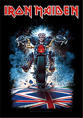 Heart Rock - Bandiera Iron Maiden Eddie Biker, Qualità Italiana, Materiali Resistenti E Colori Vivaci - Made In Italy [100% Poliestere - 110X75 Cm]