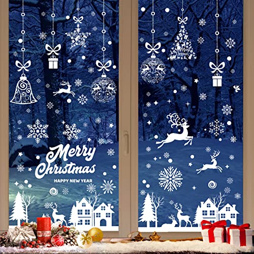192 Vetrofanie Natalizie Per Finestre, Adesivi Natalizi Finestre Pvc Vetrofanie Natale Removibili Con Fiocchi Di Neve Per Natale Decorazioni Casa