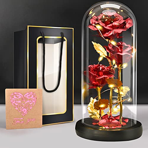 Boriya Idee Regali Festa Della Mamma Regalo,Rosa Eterna Con Led Luce,Rosa Bella E La Bestia In Vetro, Rose Stabilizzate Per Regali Donna, Fidanzata Re