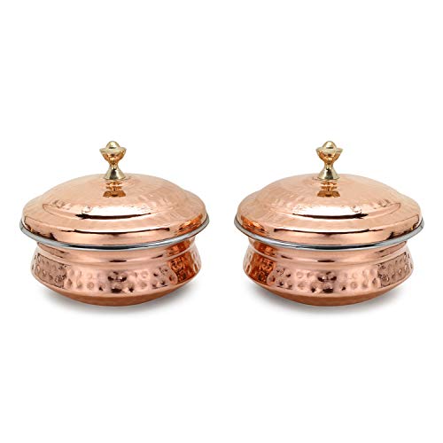 Zap Impex Set Di 2, Set Da Tavola In Rame Ciotola Da Portata Indiano Serveware Handi Set, N.2 (15 Cm)