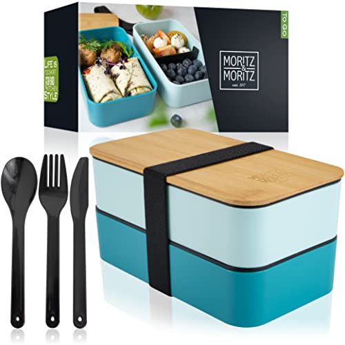 Moritz & Moritz Bento Box Giapponese Blu - Lunch Box Perfetta Per Adulti E Bambini - Schiscetta Pranzo Con Scomparti - Contenitore Pranzo Ideale Per I