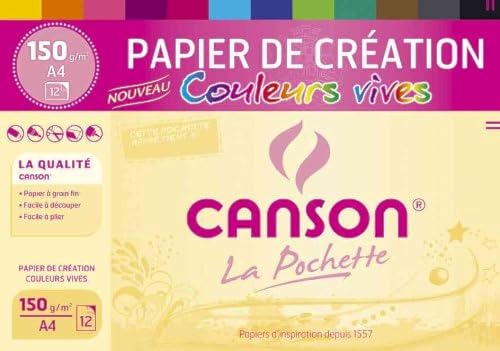 Canson 1 Busta Da 12 Fogli Di Carta Da Disegno A4, 150 G, Colori Vivaci