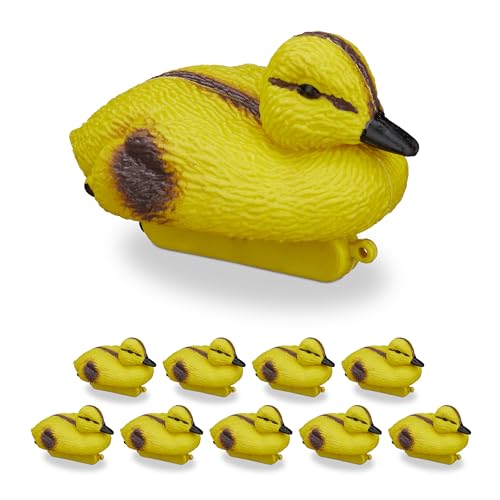 Relaxdays Teichente Küken Im 10Er Anatre Da Stagno, Set 10 Anatroccoli, Baby Duck Galleggianti, Plastica, Figure Laghetto, Giardino, Giallo-Nero, 7 X