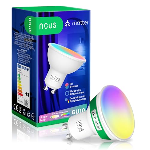 Nous Gu10 Rgb Matter Led Bulb, Wi-Fi Light Bulb, Compatibile Con Alexa, Google Home, Home Assistant, Tuya Smart Life, App Controlled Light, Light Bulb