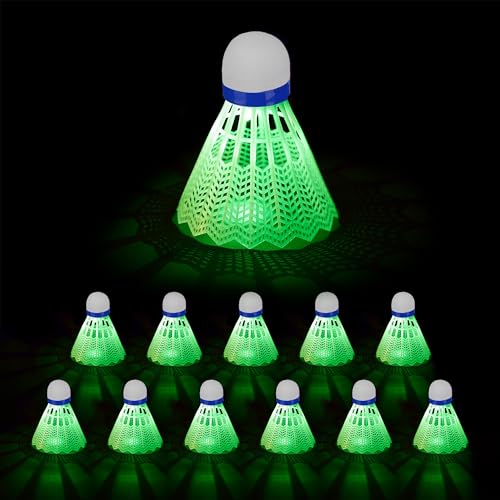 Relaxdays Volano Badminton, Set Di 12 Palline Luminose, Palle Gomma Piuma, Luce Led, Hxd: 8,5 X 6,5 Cm, Esterno, Bianco, Gommapiuma