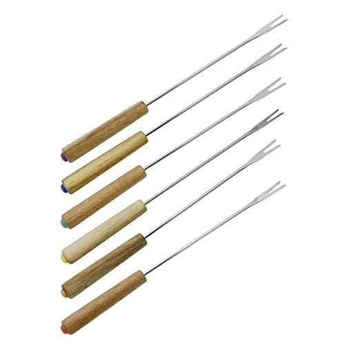 Fackelmann 31029 Forchette Da Fonduta In Acciaio Inox E Manico In Legno, Picchi Per Fonduta, Legno, Acciaio Inossidabile, 25 Cm