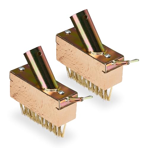 Relaxdays Fughe, Set Da 2, Spazzole Di Ricambio, Rimozione Muschio E Erbacce, Da Giardino, Naturale Dorato, Legno, 12 X 14 X 3,5 Cm