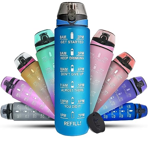 K-Mart Borraccia Sportiva Da 1 L, Con Tacche Orarie, Lavabile In Lavastoviglie, A Prova Di Perdite, Priva Di Bpa, Atossica, Per Corsa, Ciclismo, Scuol