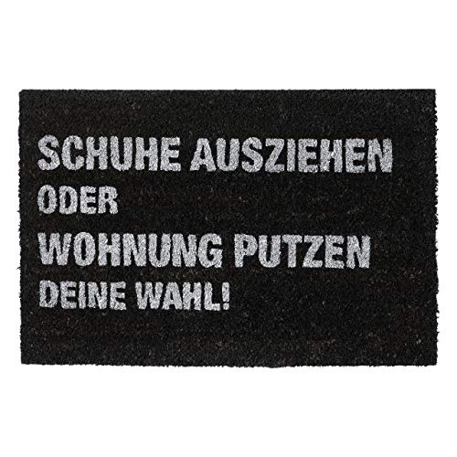 Relaxdays Zerbino, Scritta “Togliti Le Scarpe O Pulisci Casa-A Te La Scelta”, Tappeto Interni E Esterni, 60X40, Nero, Fibre Di Cocco, Pvc