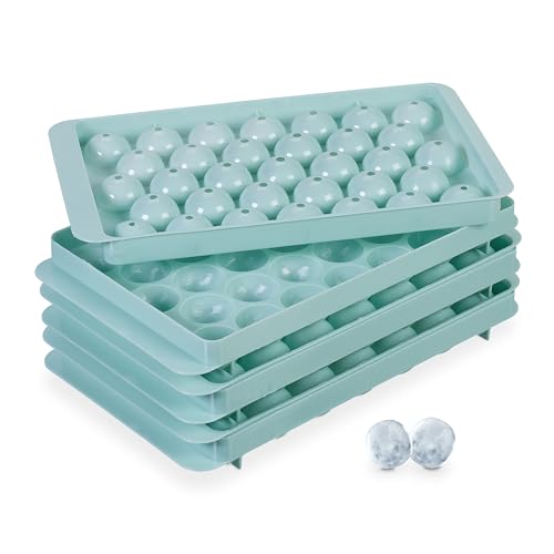 Relaxdays Set Vaschette Per Cubetti Di Ghiaccio, 3 Stampi Per 33 Sfere Da 2,5 Cm, Portaghiacchio In Plastica, Turchese