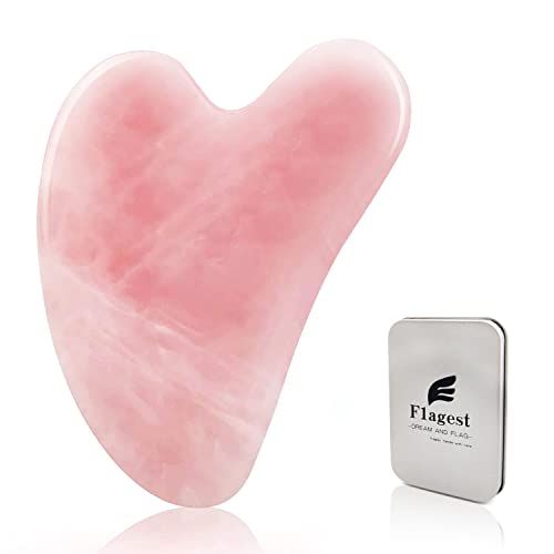 Flagest Gua Sha - Gua Sha Viso - Pietra Gua Sha Giada Quarzo Rosa - Trattamento Naturale Del Viso Guasha - Terapia Di Agopuntura Del Viso - Ridurre Le