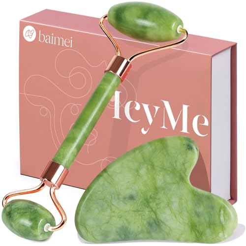 Baimei Gua Sha Tool E Rullo Di Giada, Rullo Di Giada Per Il Viso, Massaggiatore Viso E Collo, Gua Sha Lenisce, Guasha Viso, Roller Viso, Calma E Rilas