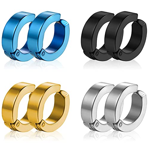 Liuxn 8 Pezzi Non-Piercing Orecchini Orecchio Clip Finti Anelli D’Orecchio Per Uomini E Donne, In Acciaio Inox, 4 Colori