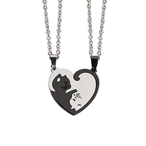 Oneroomone 2 Pezzi Collana Per Coppie Con Ciondolo Gatto, Collana Per Coppie In Argento Nero, Collana Con Ciondolo Puzzle, Miglior Regalo Per Te E Il