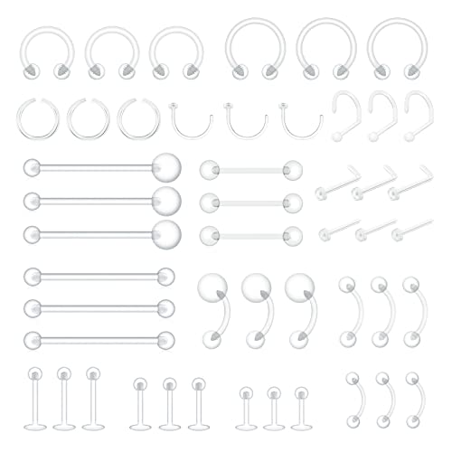 Mixpiercing 48Pz Piercing Retainer Trasparente Di Bioflex Plastica Per Naso Orecchio Septum Lingua Ombelico Capezzolo Silicone Teflon Piercings Per So