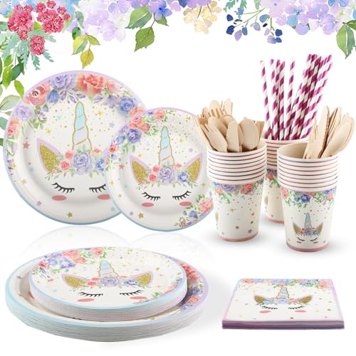 Stoviglie Per Feste Unicorno, Vexillic Set Di Stoviglie Per Unicorno Rosa Decorazioni Compleanni Unicorno Con Piatti Di Carta Bicchieri Di Carta Tazza
