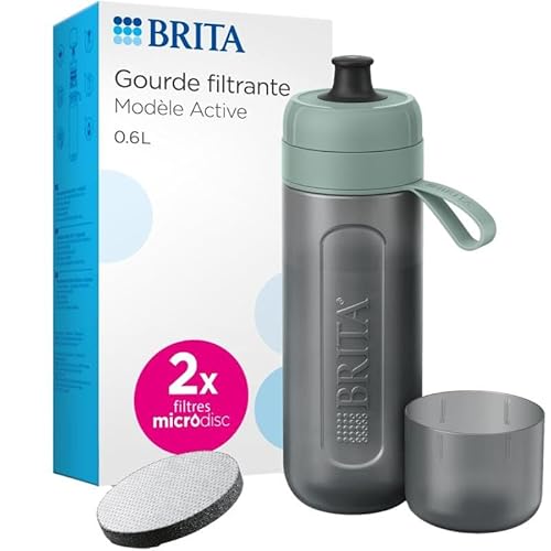 Brita Borraccia Sportiva Con Filtro Dell'Acqua Active Verde Scuro (600 Ml): Bottiglia Comprimibile Senza Bpa Da Viaggio, Filtra Cloro, Impurità, Ormon