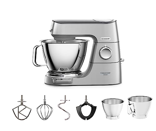 Kenwood Titanium Chef Baker Silver Kvc85.004Si, Impastatrice Planetaria, Bilancia Integrata, 3 Ganci E Fruste Per Miscelazione In Acciaio Inox E Frust