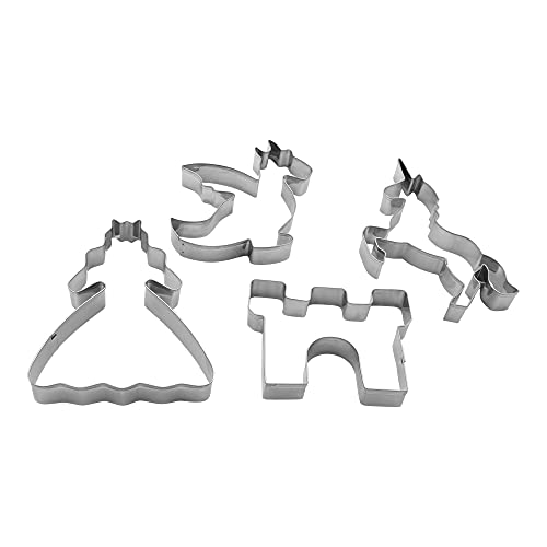 Bekkib 880904-Set Di 4 Formine Princinper Biscotti A Forma Di Regina, Castello, Drago E Unicorno, Per Feste Di Compleanno Dei Bambini O A Tema