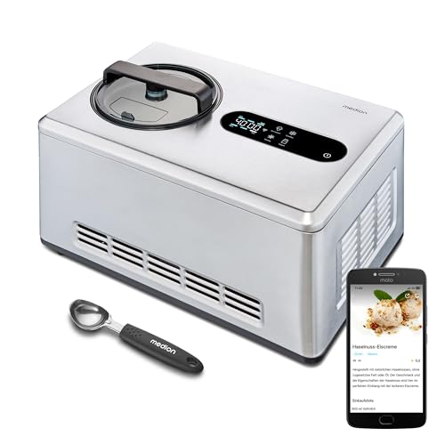 Gelatiera Smart Medion Con Compressore (Auto-Raffreddamento, Controllo Via App Con Ricette Di Gelato, Display Led, 2 Litri, Gelato Allo Yogurt, Acciai